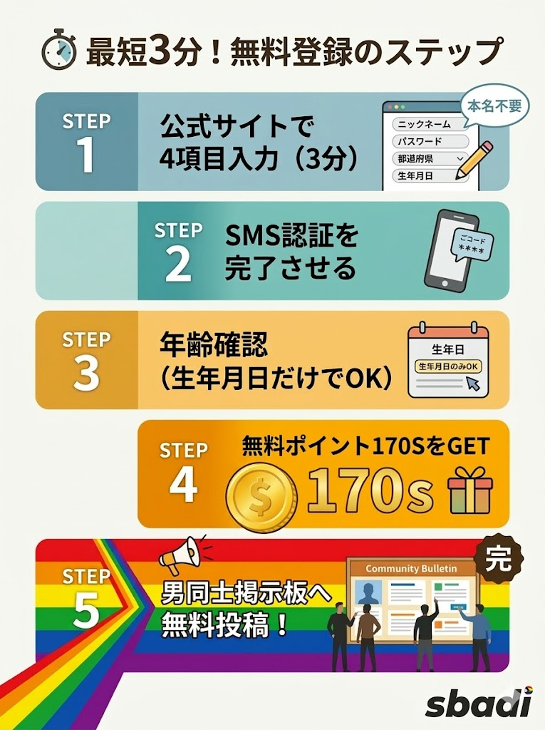 ワクワクメールの無料登録から利用開始までの5ステップ。本名不要で3分で完了する流れを解説。