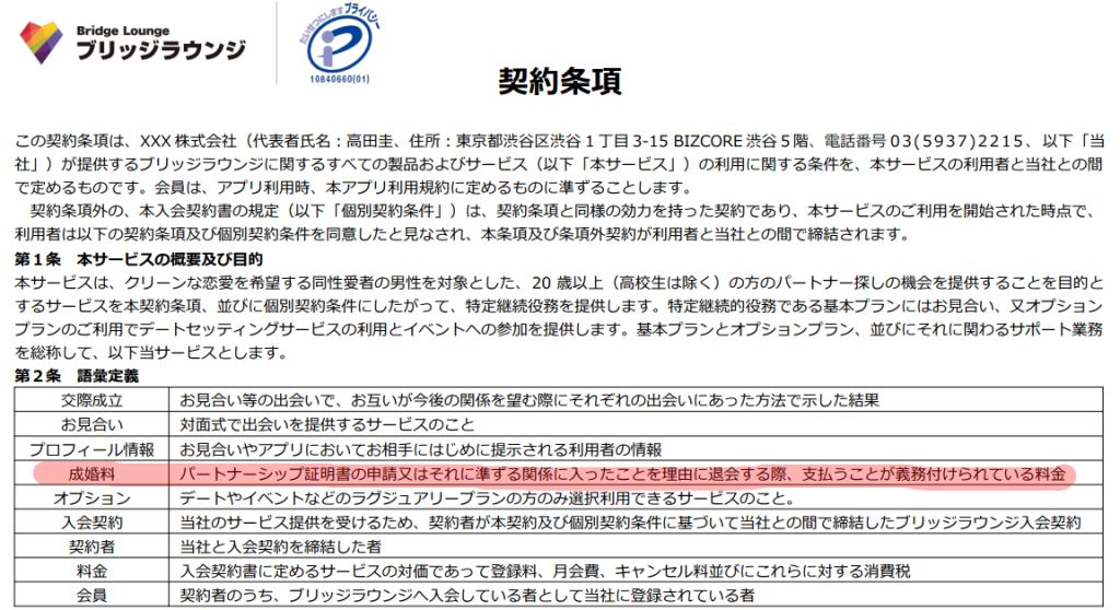 ブリッジラウンジ契約条項