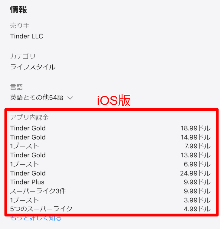 Tinderの有料プラン（Plus・Gold・Platinum）の料金比較画面（2026年3月時点