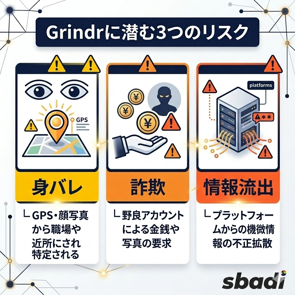 Grindrに潜む身バレ・詐欺・情報流出の3つのリスクを図解で整理