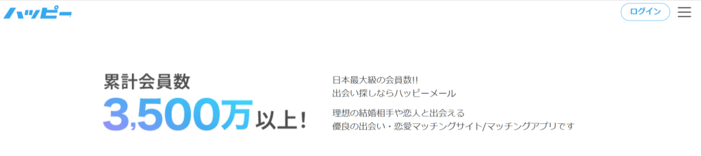 ハッピーメール公式サイトの累計会員数表記（2026年4月時点）