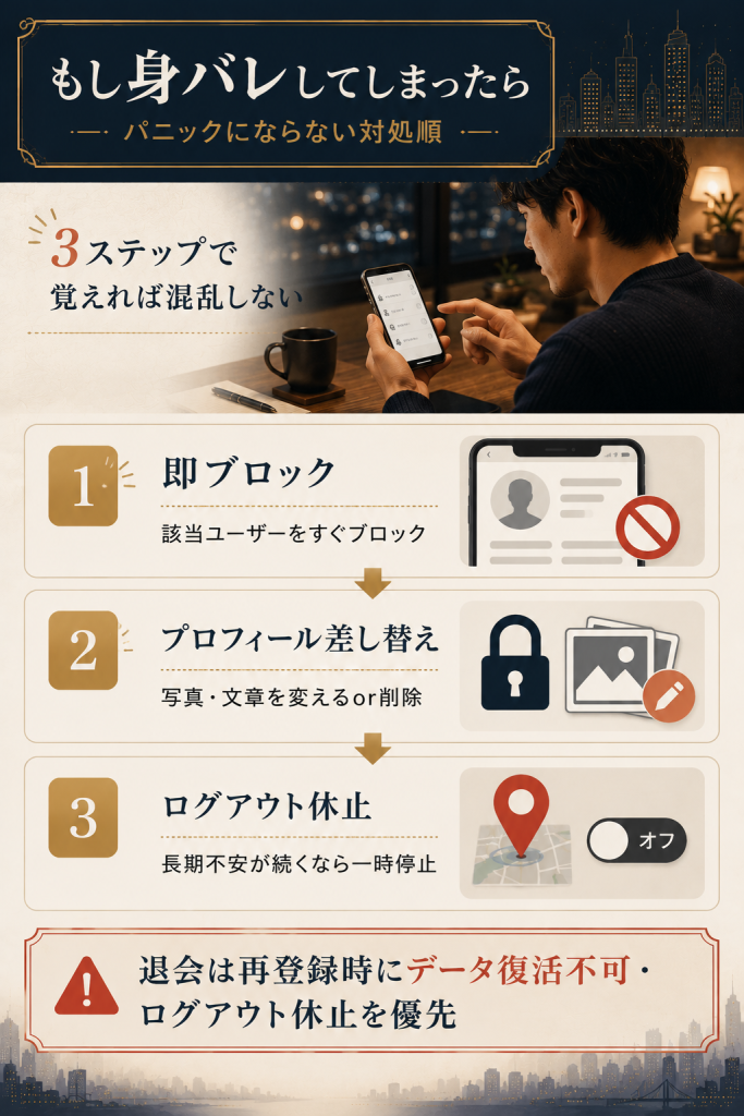 身バレ発生時の3ステップ対応・ブロック・差し替え・ログアウト休止