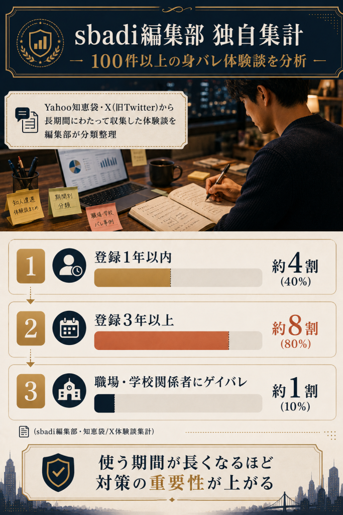 sbadi編集部100件集計・利用期間別の知人遭遇率分析