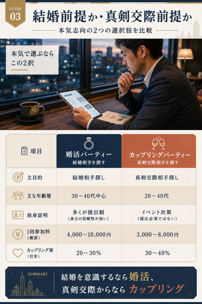 LGBT婚活パーティーとカップリングパーティーを目的・年齢層・料金・カップリング率で比較した表