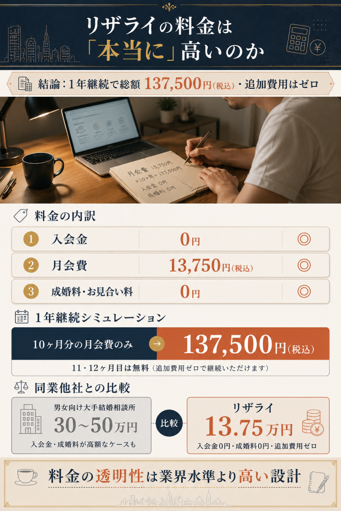 リザライの料金内訳と1年継続137,500円の総額シミュレーション図解