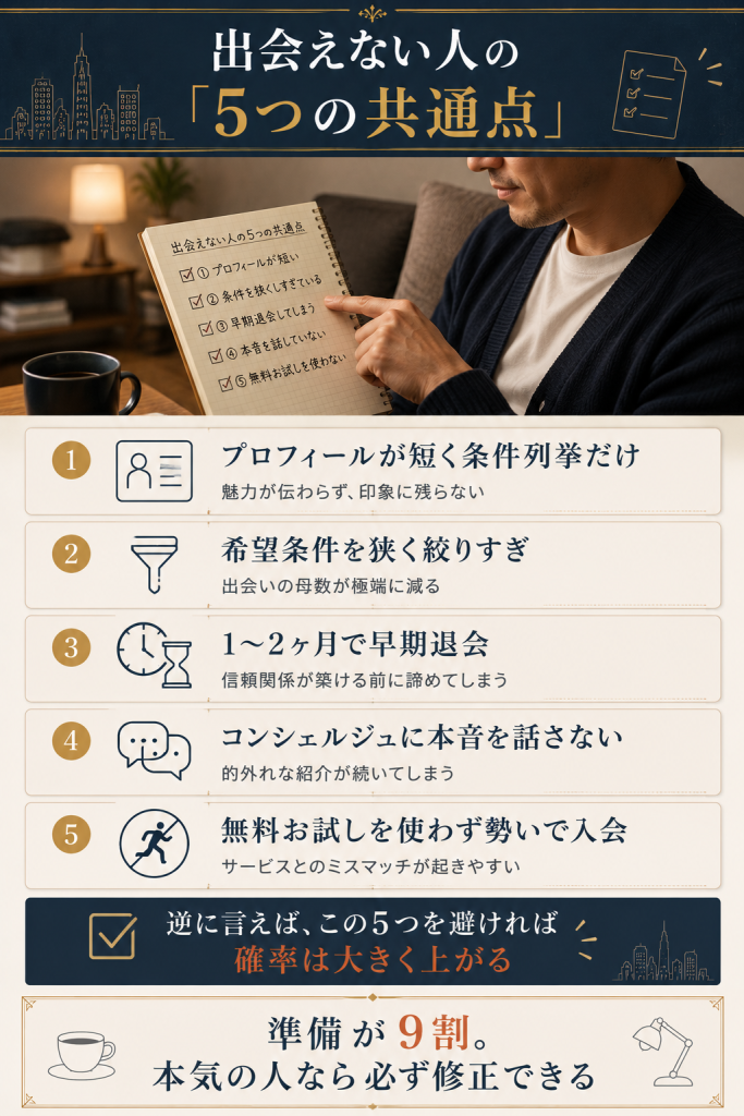 リザライで出会えない人に共通する5つの特徴をチェックリスト形式で整理
