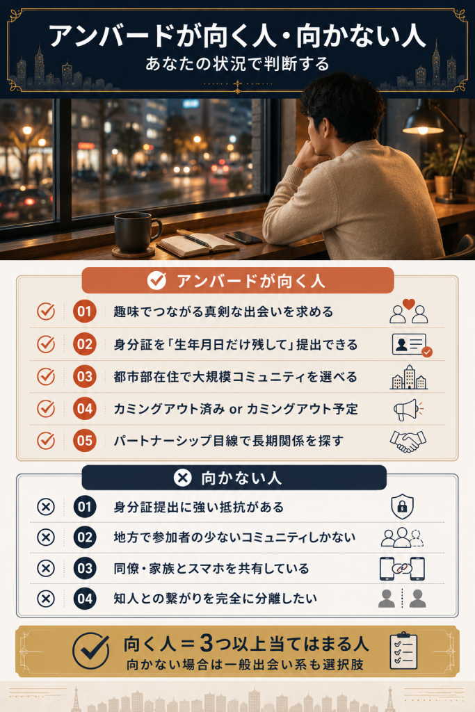 アンバードが向く人5項目と向かない人4項目の対比
