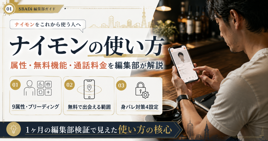 ナイモンの使い方を編集部が1ヶ月検証して解説したアイキャッチ。9属性・無料機能・身バレ対策の核心が一目で分かる