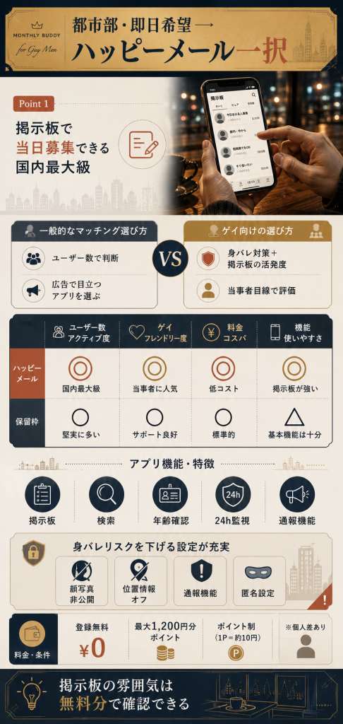 目的別アプリの使い分け・ハッピーメールがやりもく主軸・AMBIRDが恋人発展候補時の切り替え枠