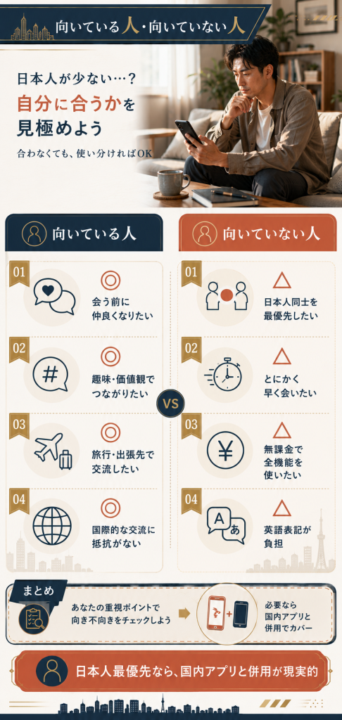 Hornetが向いている人・向いていない人を示す比較図。両論併記で使い分けを整理