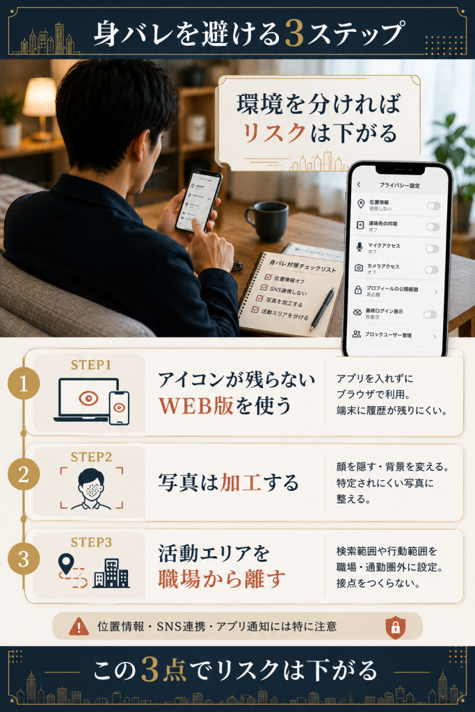 身バレを避ける環境分離の3ステップをまとめた図解